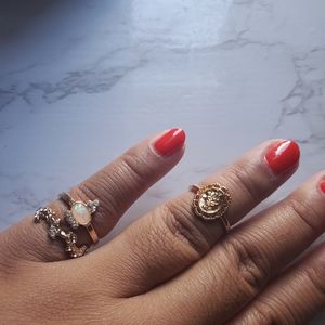 Gold Tone Boho Medallion Gem Fashion Rings Dainty